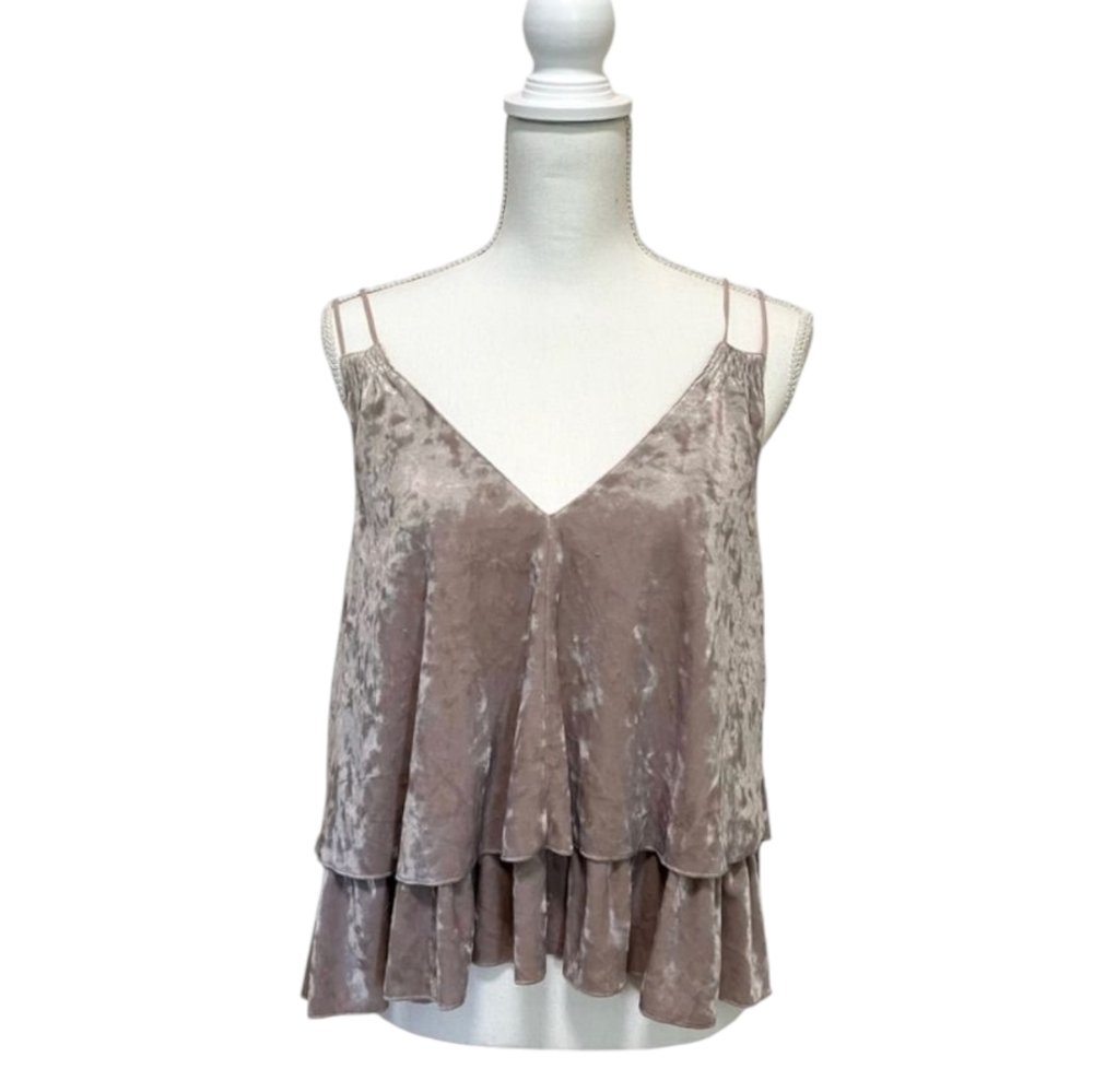 Aerie Taupe Velvet Peplum Drapey Tank Top - Size M